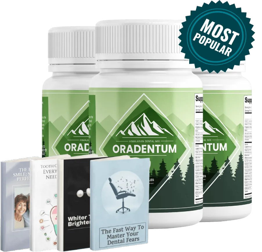 3 bottles of Oradentum supplement for supporting oral health